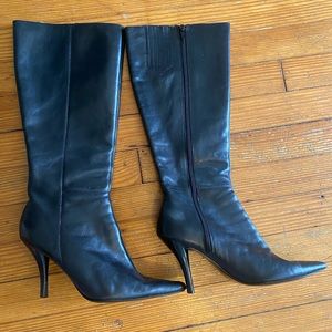 Vintage black leather Nine West knee high dominatrix boots